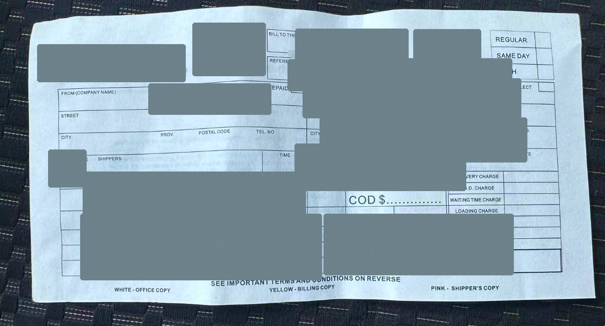 Anonymized Canadian last-mile handover record