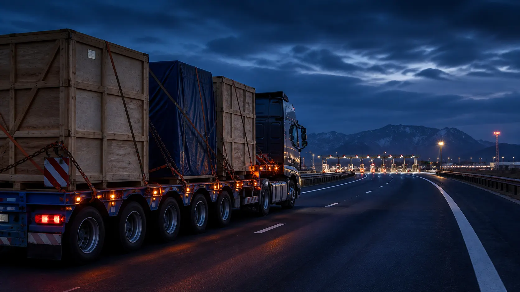 Truck carrying oversized wooden crates on a China-Europe route