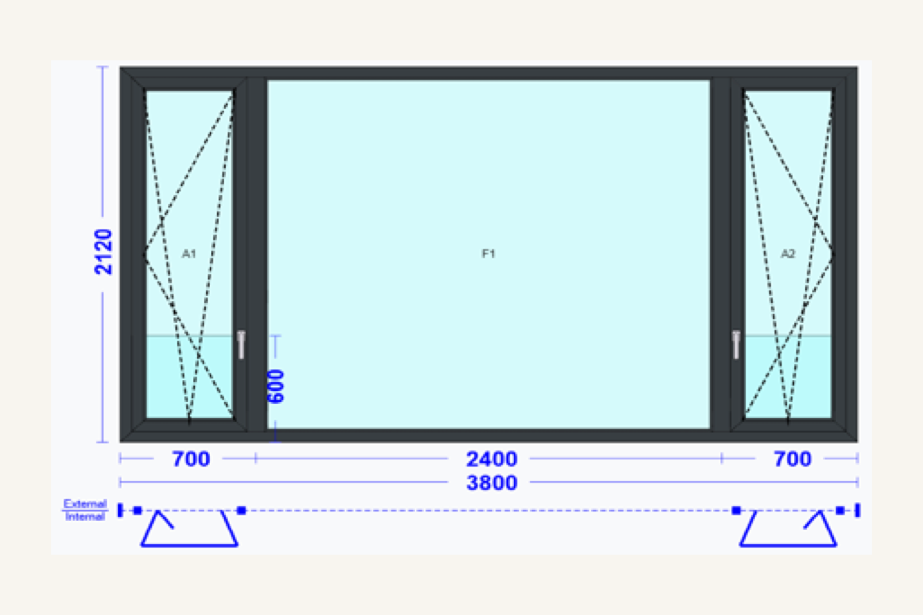 Technical product reference for a 3.8 metre glazing system in the Spain shipment